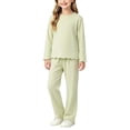 thumbnail image 2 of QTBIUQ Girls 2PC Polka Dot Fall Set Ruffle Trim Sweatshirt and Elastic Waist Straight Pants Outfit Set, 2 of 5