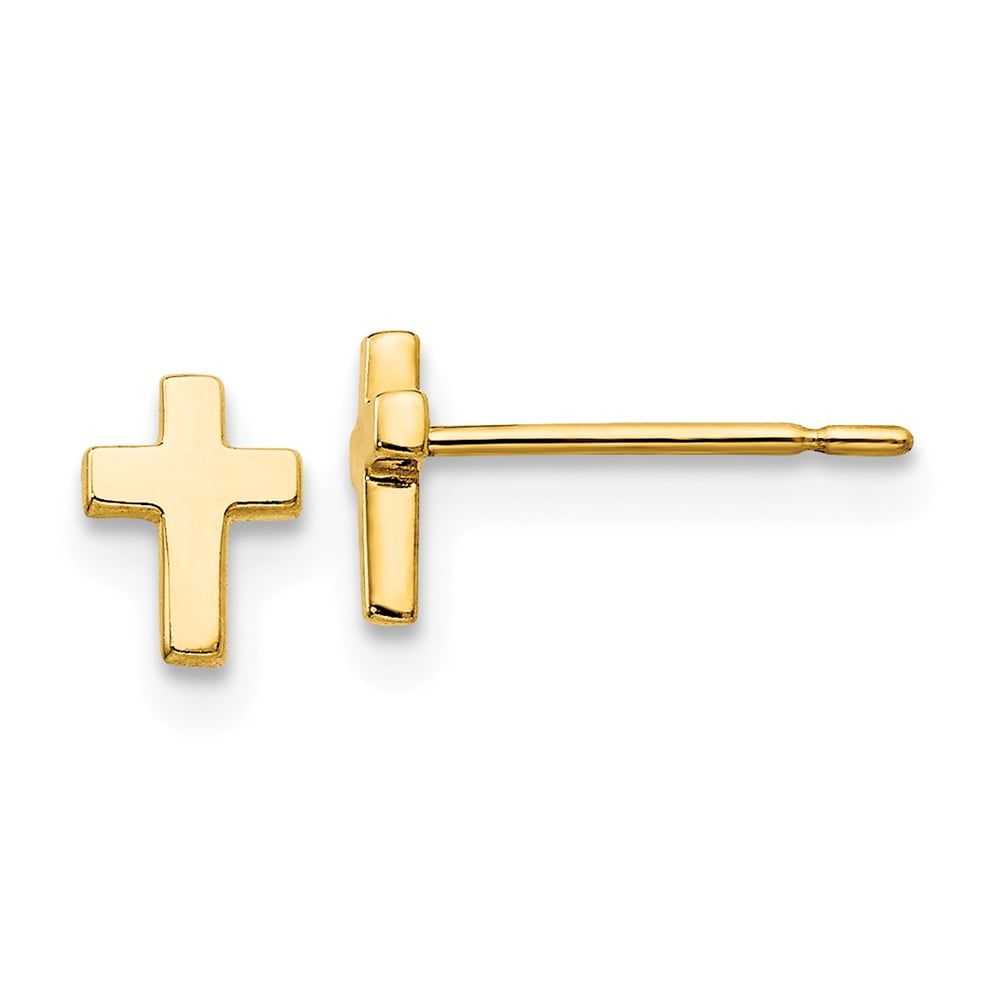 Solid 14k Yellow Gold Children's Cross Post Studs Earrings - 6mm x 4mm