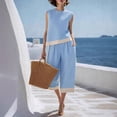 thumbnail image 2 of DHFJKG Linen Sets For Women 2 Piece Summer Outfit Sleeveless Color Block Loose Fit Tank Top And Capri Pants Set Beach Vacation Outfits, 2 of 4