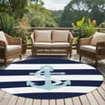 thumbnail image 5 of Navy Blue Stripe Nautical Round Rugs 7ft, Aqua Anchor Summer Coastal Non Slip Washable Rug Runner, Low Pile Indoor Floor Carpet Mat Bathroom Rugs for Living Room, Bedroom, Kids Room, 5 of 9