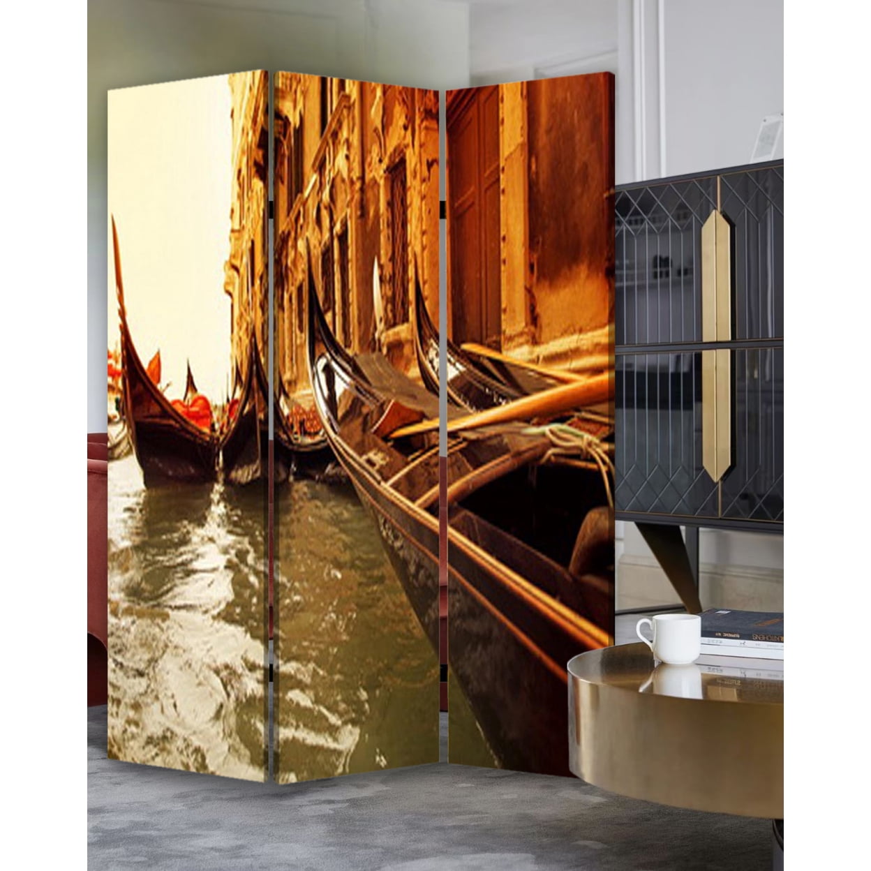Contemporary Lightweight 3 Panel Venice Screen Room Divider With Two Different Finishes