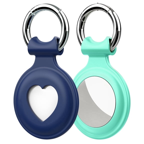 Vena 2 Pack AirTag Holder Keychain for Apple AirTag with Keyring, Silicone Case Cover, Blue & Green