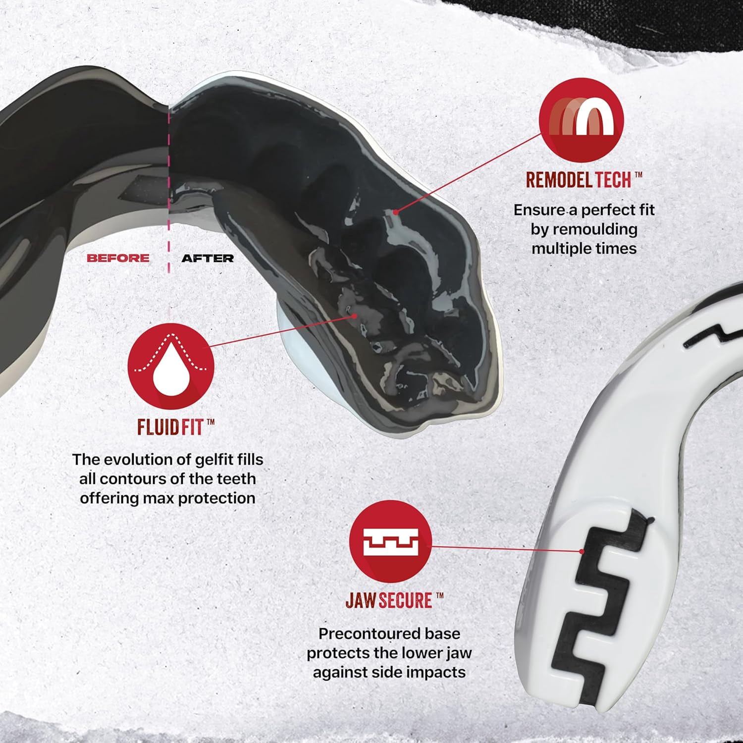SafeJawz EXTRO Dual Layer Sports Mouth Guard with Case and Disinfectant Spray Bundle Kit for Basketball, Football, MMA, Hockey, Wrestling - Junior - Mo