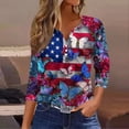 thumbnail image 2 of 4th of July Shirts for Women Plus Size 3/4 Sleeve Tshirts Casual Red White and Blue Print Pullover Independence Day Patriotic Tops USA 250th Anniversary Celebration Party V Neck Blouses Red L, 2 of 6