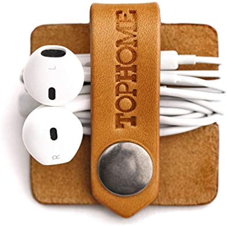 1pc Leather Earphone Headphone Cable Cord Holder Wrap Winder Organizer 