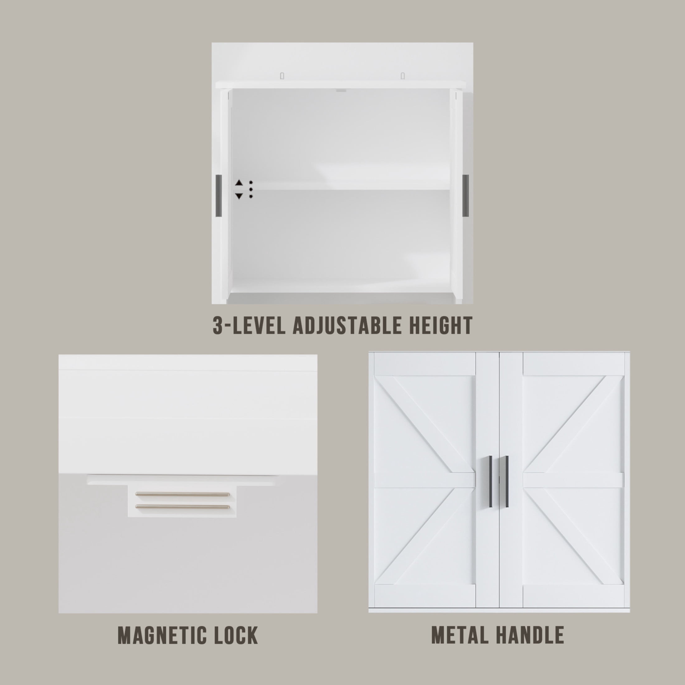 Noble House Over The Toilet Storage Cabinet with Adjustable Shelf, Bathroom Space Saver with Double Doors, White