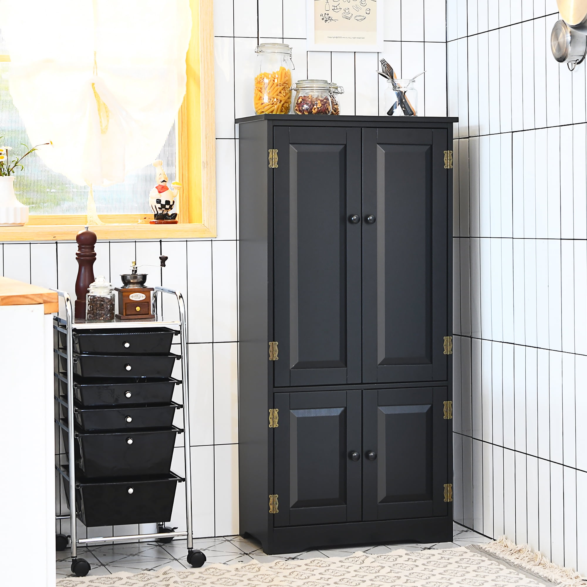 Costway Accent Floor Storage Cabinet W/ Adjustable Shelves Antique 2-Door Black