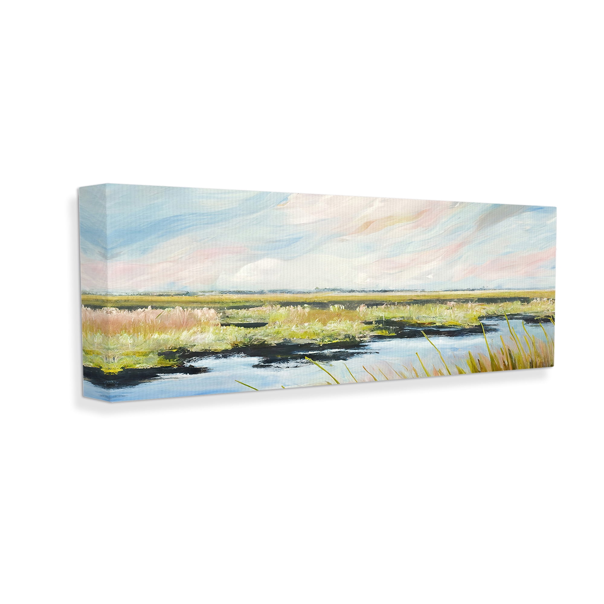 Stupell Industries River with Pastel Sky Landscape Painting Gallery Wrapped Canvas Art Print Wall Art, 48 x 20
