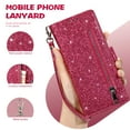 thumbnail image 7 of ELEHOLD Stylish Flip Wallet Case for Samsung Galaxy Z Fold 7,Bling Glitter Leather Zipper Pocket Card Slots Kickstand Function Magnetic Clasp Detachable Lanyard Purse Case,Rose, 7 of 7