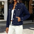 thumbnail image 4 of Sevevn Women's Long Sleeve Lapel Short Jean Trucker Jacket Cropped Denim Coat with Pockets Casual Versatile Outfits for Office Work Going Out, 4 of 5
