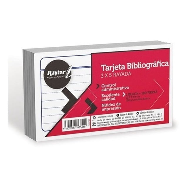 Tarjeta Bibliográfica De 3 X 5 Raya 100 Pzas (4 Piezas) AleJaz VTKS2