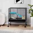 thumbnail image 4 of Uforic Small Animal Cage  with Platforms & stair,Indoor Metal 2-Tiers Animal Cage for Rabbits, Chinchillas and Hamsters,4 universal 360 °wheels,Black, 4 of 9