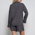 thumbnail image 7 of Kaemgyyd Women 2 Piece Set Linen Outfits Summer Casual Long Sleeve Button down Shirt and Shorts with Pocket Lounge Sets Streetwear, 7 of 7