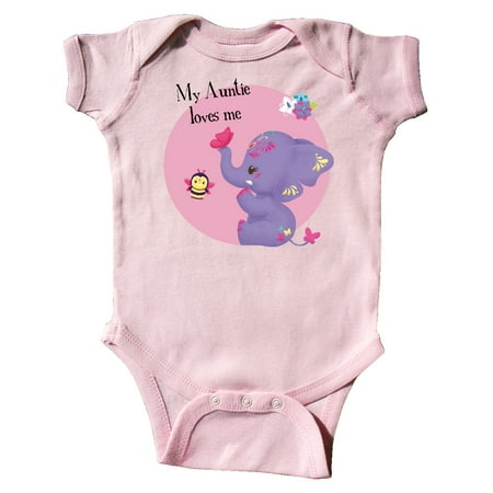 

Inktastic Auntie loves me Pink Purple Elephant Cute Gift Baby Girl Bodysuit