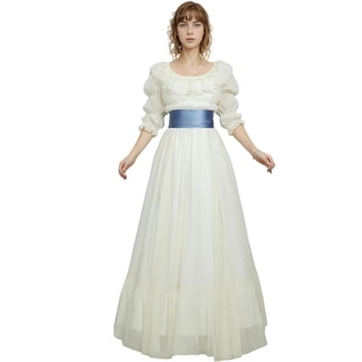 Miccostumes Women's Regency Dress White Ruffle Medieval Renaissance Dress with Belt, L Miccostumes Women's Regency Dress White Ruffle Medieval Renaissance Dress with Belt, L