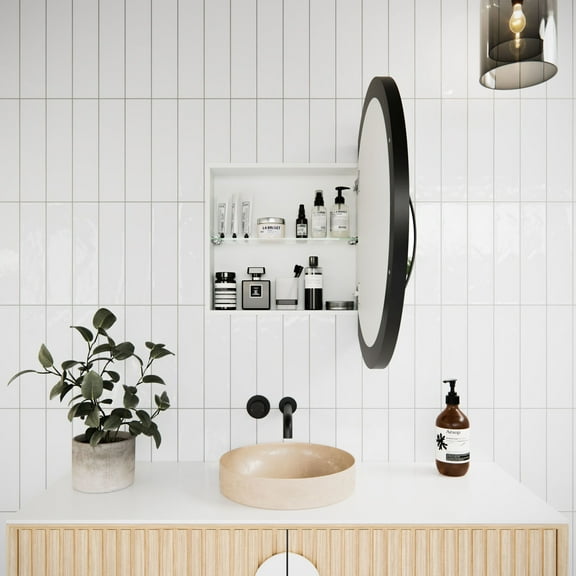 Glass Warehouse Sc1-R-28 Juno 28" X 28" Framed Single Door Medicine Cabinet - Black