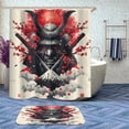 thumbnail image 2 of 4 Pcs Japanese Samurai Bathroom Shower Curtain Set with Rug, Toilet Lid Cover and Bath Mat Watercolor Ink Samurai Anime Bathroom Shower Curtain with 12 Hooks Accessories Decorative, 2 of 6
