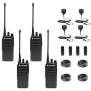 4 x Motorola CP100D Analog UHF Portable Non-Display Two Way Radio, 16 Channel, 4 Watt (403-480MHz) + 4 x HKLN4606 Remote Speaker Mic - 4 Pack with Mic Bundle