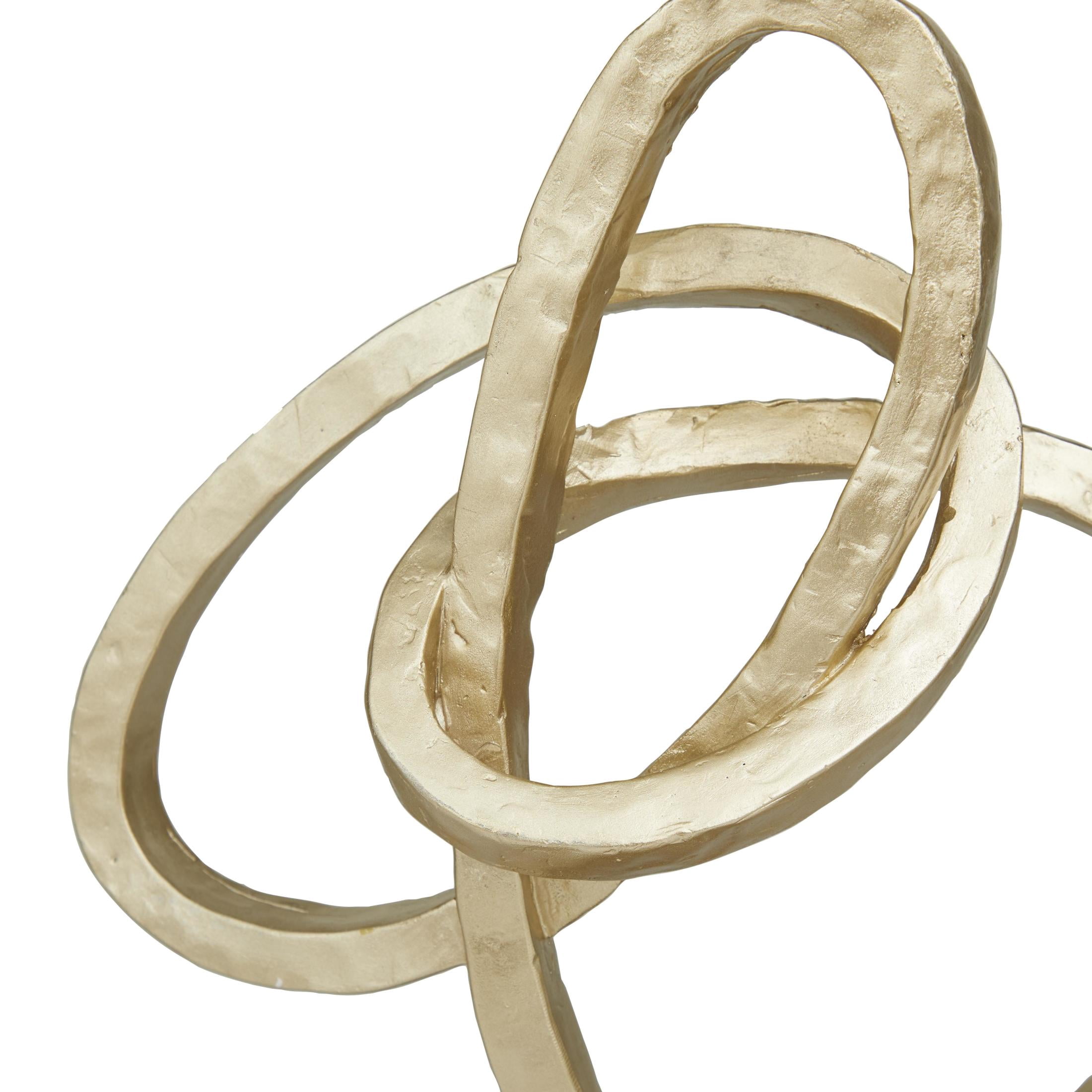 11" x 17" Gold Polystone Link Abstract Sculpture with Black Base, by DecMode