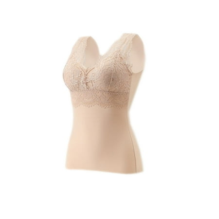 

ADVEN Thermal Underwear with Bra Autumn Sexy Lace Warm-keeping Slimming Top Thickened Clothes Accessory Home Bedroom Outdoor Skin Color L