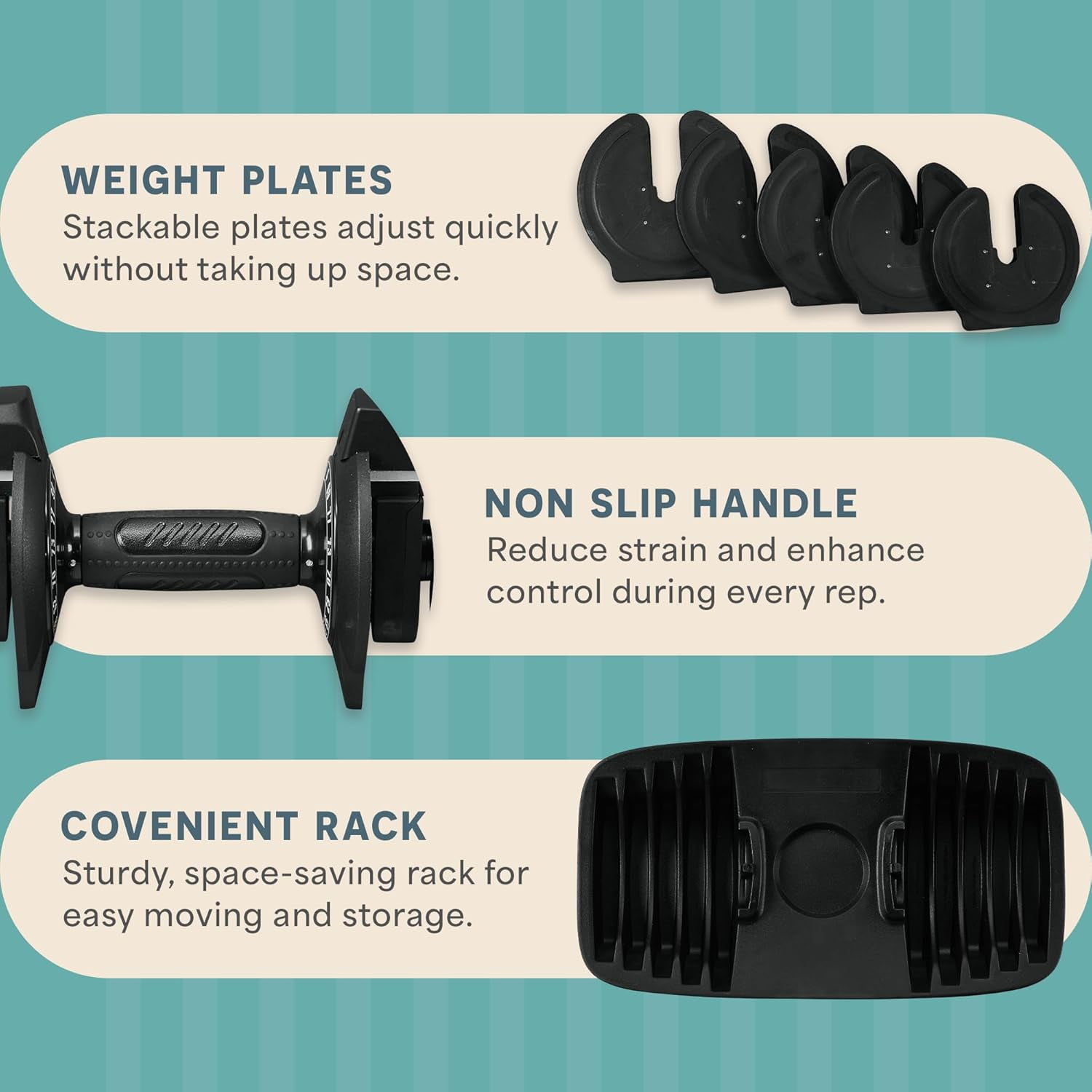 LifePro 90lb Single Adjustable Dumbbell - Quick Dial Weight Set for Home Gym Strength Training - Iron & Non-Slip