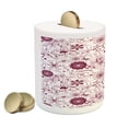 thumbnail image 2 of Floral Piggy Bank, Exquisite Floral Inspired Vibrant Toned Branch Blush Baroque Curls Image, Ceramic Coin Bank Money Box for Cash Saving, 3.6" X 3.2", Maroon Rose, by Ambesonne, 2 of 4