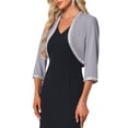 thumbnail image 4 of INSPIRE CHIC Women's Evening Shrug Sequin Trim 3/4 Sleeve Open Front Cropped Chiffon Cardigan Gray L, 4 of 6