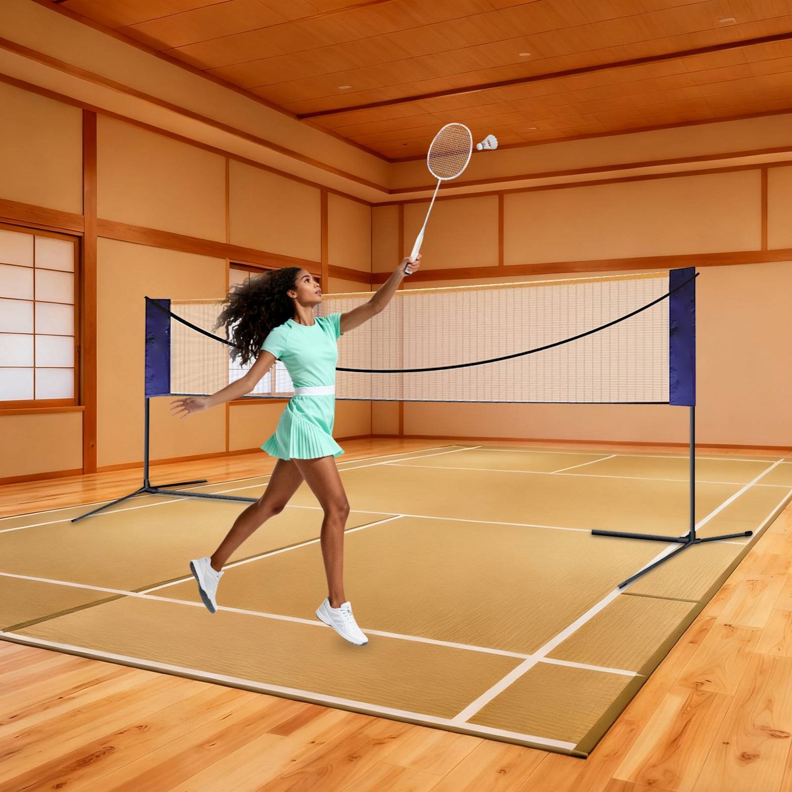 20ft Folding Badminton Net Set, Portable Tennis Net Pickleball Height Adjustable Standard Badminton Net Set Volleyball Nets with Stand/Frame Carry Bag