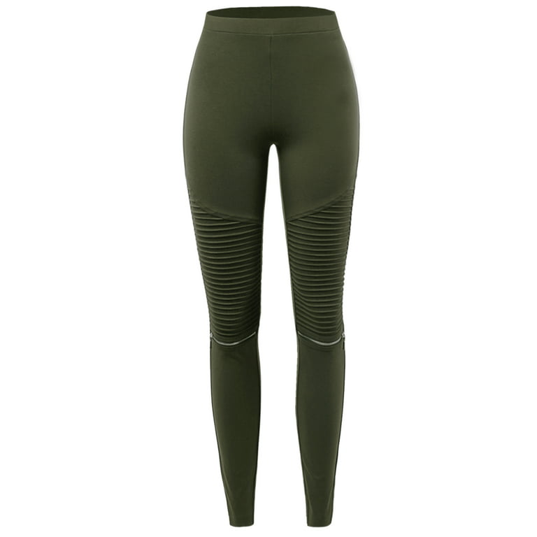 A2Y Women's Ultra Stretch Moto Skinny Zipper Detail Leggings Pants Olive M  
