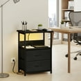 thumbnail image 3 of Tomnk LED Nightstand with Charging Station, Bedside Table Night Stand with 2 Fabric Storage Drawers, Black, 3 of 7