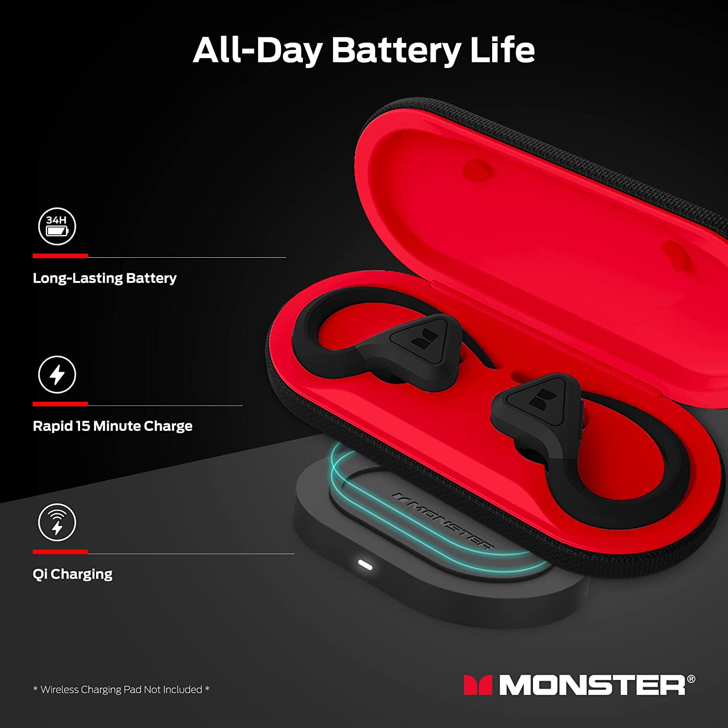 Monster DNA Fit Bluetooth Earbuds with Charging Case, Noise Cancelling, Built-in Microphone, Water-Resistant