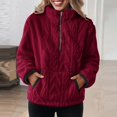 thumbnail image 4 of Women's Sherpa Fuzzy Fleece Pullover Sweatshirt Quarter Zip Lapel Winter Warm Cozy Sweaters with Kangaroo Pockets, 4 of 6