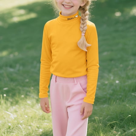 Piuwrlz Long Sleeve T-Shirt for Kids Girls Boys Cotton Shirts Plush Solid Color Round Neck T Shirt Tops Yellow Size 150