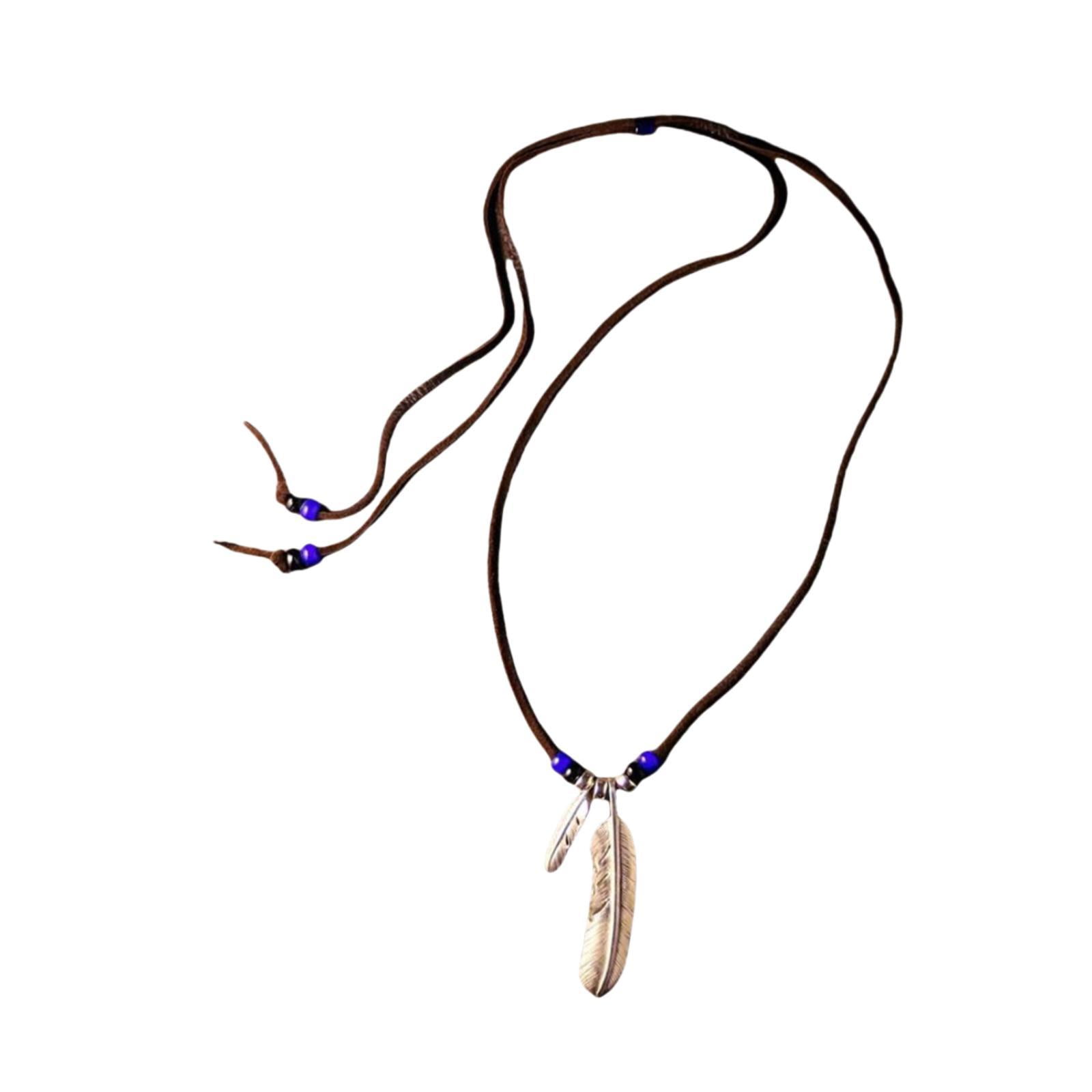 QccHieUs Feather Pendant Necklace Adjustable PU Leather Cord Jewelry Tribal Feather Charm normal