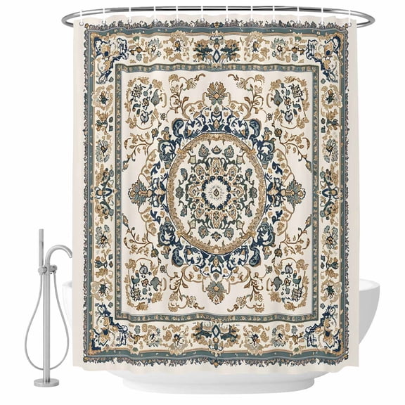 Sage Green Beige Boho Shower Curtain Set - Long 72" x 84" Washable Bathtub Curtain with 12 Hooks, Southwestern Geometric Ethnic Waterproof Fabric Stall Shower Curtains for Bathroom/Bathtub Décor