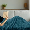 thumbnail image 3 of Geometric Soft Flannel Fleece Throw Blanket, Simplistic Outline Pattern of Hexagons Grid with Dotted Edges, Cozy Plush for Indoor and Outdoor Use, 60" x 80", Petrol Blue and White, by Ambesonne, 3 of 5