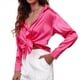 thumbnail image 1 of Blusas de Satén con Cuello en V y Larga para Mujer, Blusas de Seda de Verano, Moda 2025 Rosa Roja XL, 1 of 9