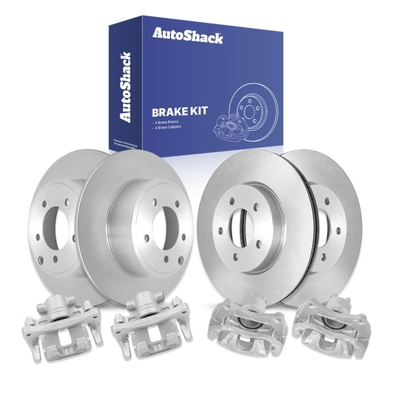 AutoShack Front Vented & Rear Solid Brake Rotors   Calipers 8-PC Brake Kit Replacement for 2013-2014 Mitsubishi Lancer