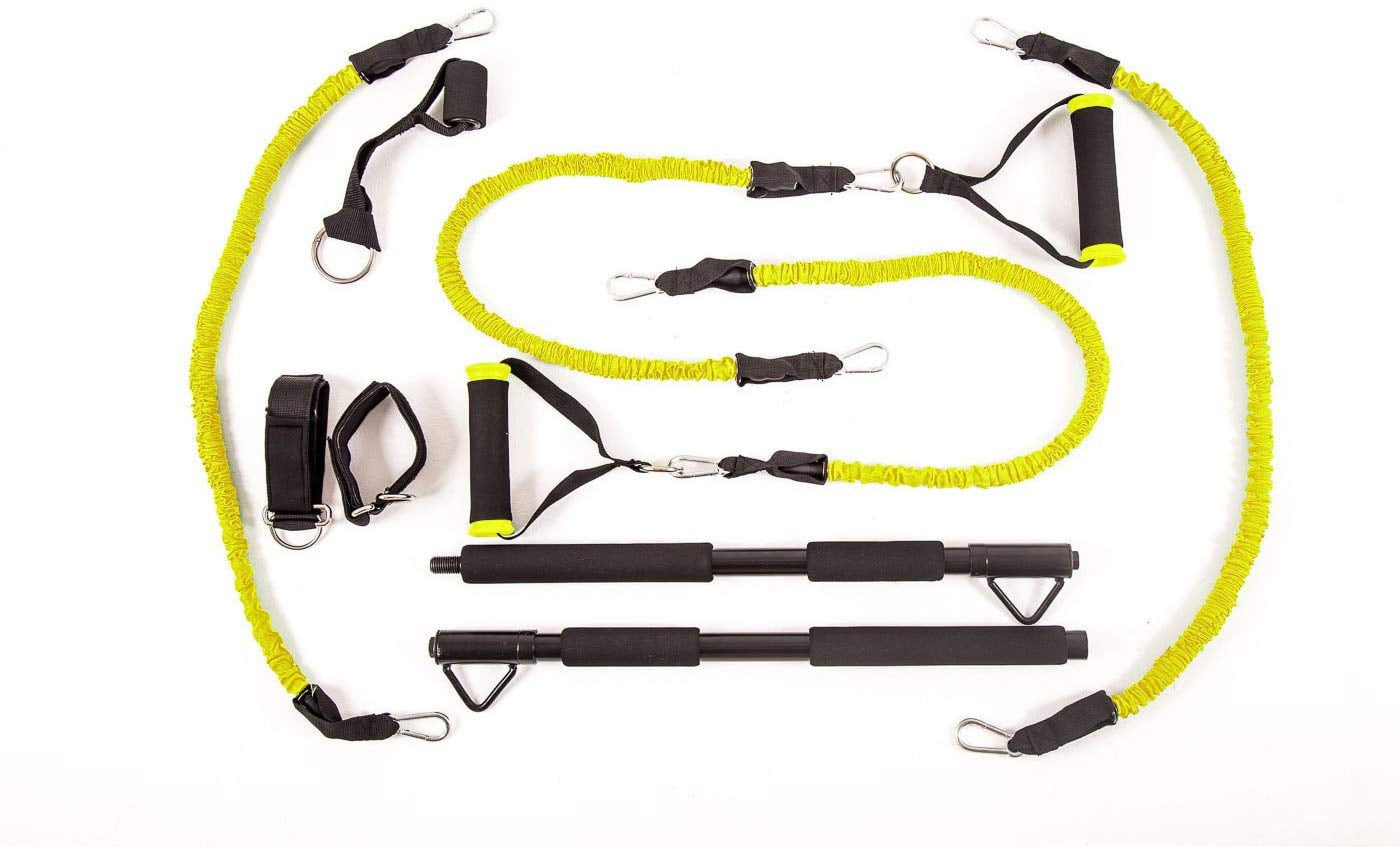 BodyBoss 2.0 - Full Portable Home Gym Workout Package + Resistance Bands - Collapsible Resistance Bar, PKG4-YELLOW