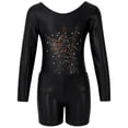 thumbnail image 3 of Gymnastics Leotards for Girls Long Sleeve Sparkly Rhinestone Dance Unitards Biketards with Shorts for 3-12 Years, 3 of 7