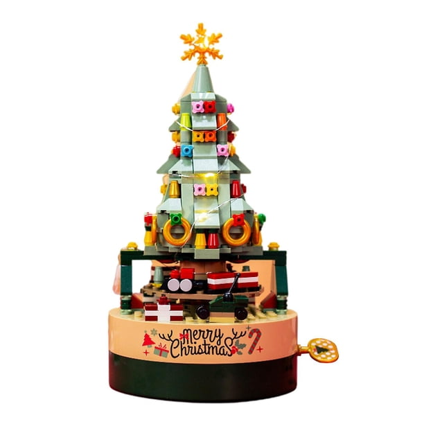 Farfi 1 Juego de bloques de caja de música decorativa, diseño único, sabor festivo, mecanismo de relojería, árbol de Navidad Led, bloques de construcción para regalo
