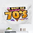 thumbnail image 1 of 70s Party Tapestry, Girl with Afro Hair and Glasses Hippie Seventies Art Peace Love Disco Lettering, Fabric Wall Hanging Decor for Bedroom Living Room Dorm, 2 Sizes, Multicolor, by Ambesonne, 1 of 1