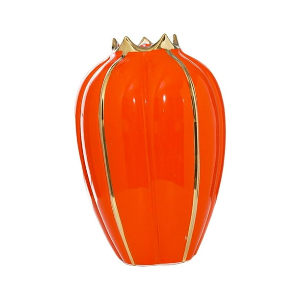 Jarrón de cerámica para flores, florero, maceta de escritorio, centro de mesa, decoración de macetas Naranja 30x8x11.5cm
