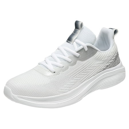 Fauean Womens Sneakers Fashion Breathable Flat Bottom Lace up Shoes Versatile Daily Wear Grey Size 44