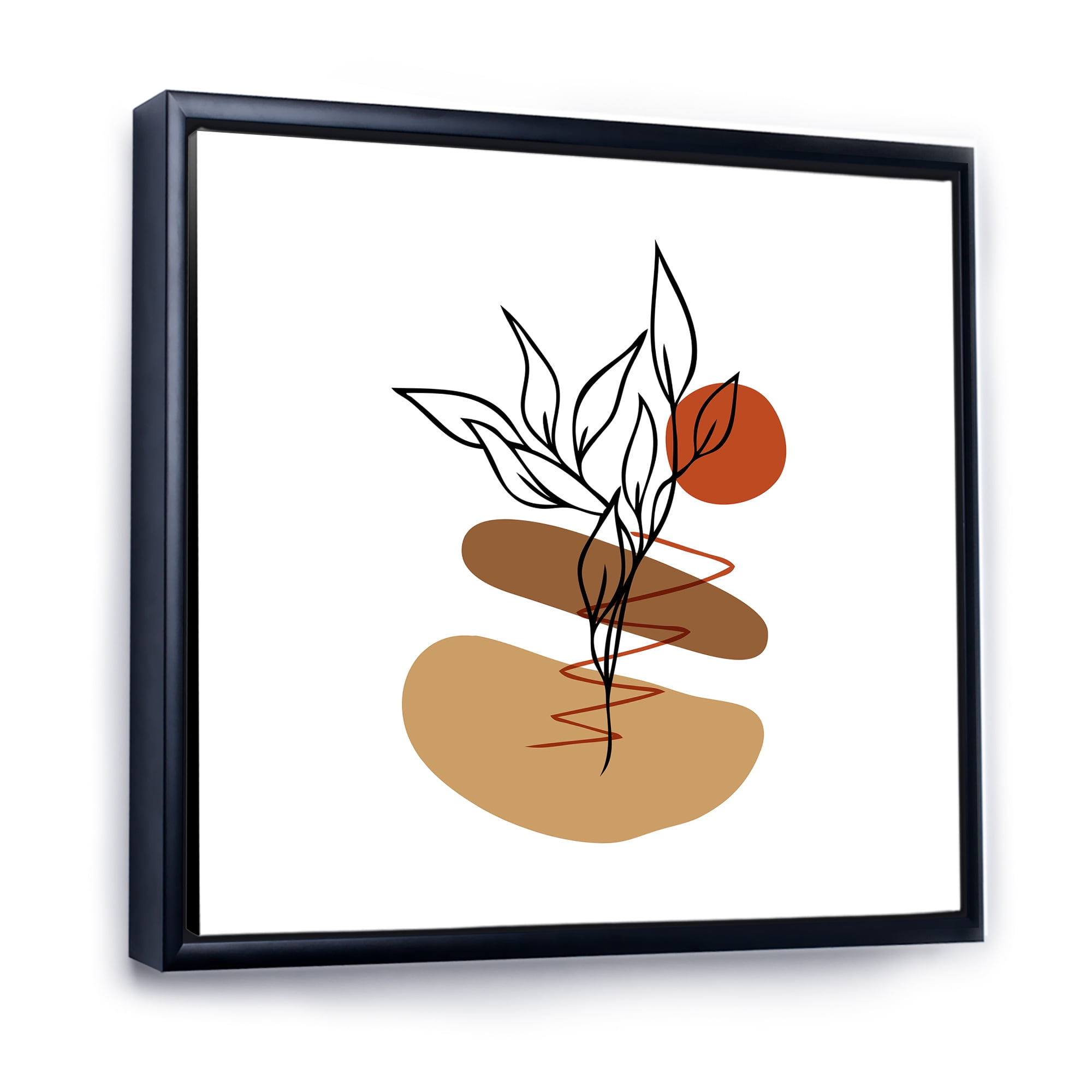 Designart 'Abstract Flowers Plants With Elementary Shapes II' Modern Framed Canvas Wall Art Print