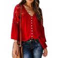 thumbnail image 1 of Sonducket Suéter de verano Top de encaje Casual Camisa de manga larga Estilo de moda Cuello en V Ropa de vestir de gasa para exteriores Diario Prendas para la parte del cuerpo M rojo Sonducket AP015656-02, 1 of 6