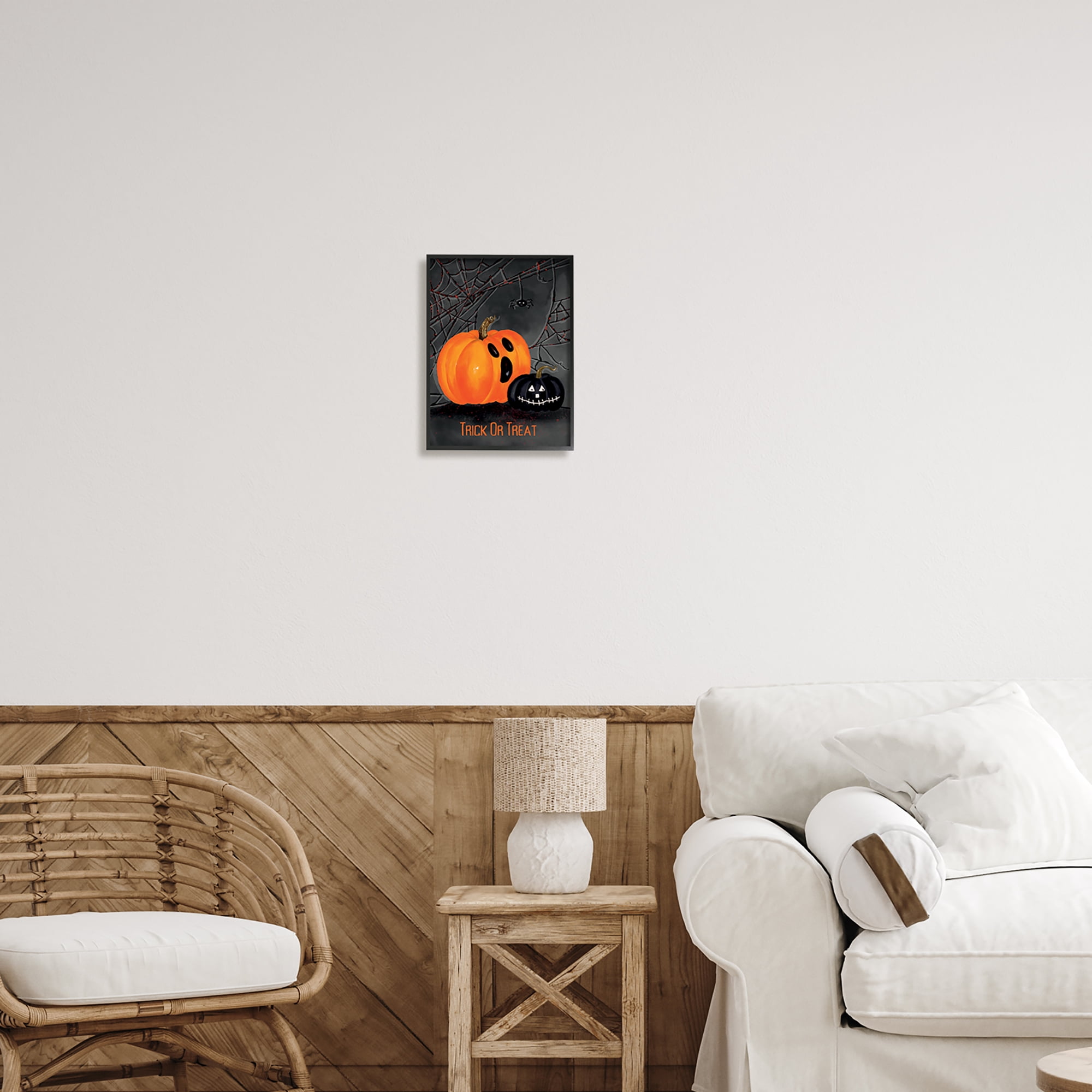 Stupell Industries Jack-o-Lantern Phrase Holiday Painting Black Framed Art Print Wall Art, 11 x 14