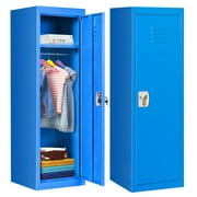 Infans 48" Metal Storage Locker for Kids, Children Daycare Coat Locker w/ Hanging Rod & Shelf for Bedroom Kids Room School, 2-Tier Safe Storage Locker Cabinet w/ 2 Keys and Lock for Toys, Blue