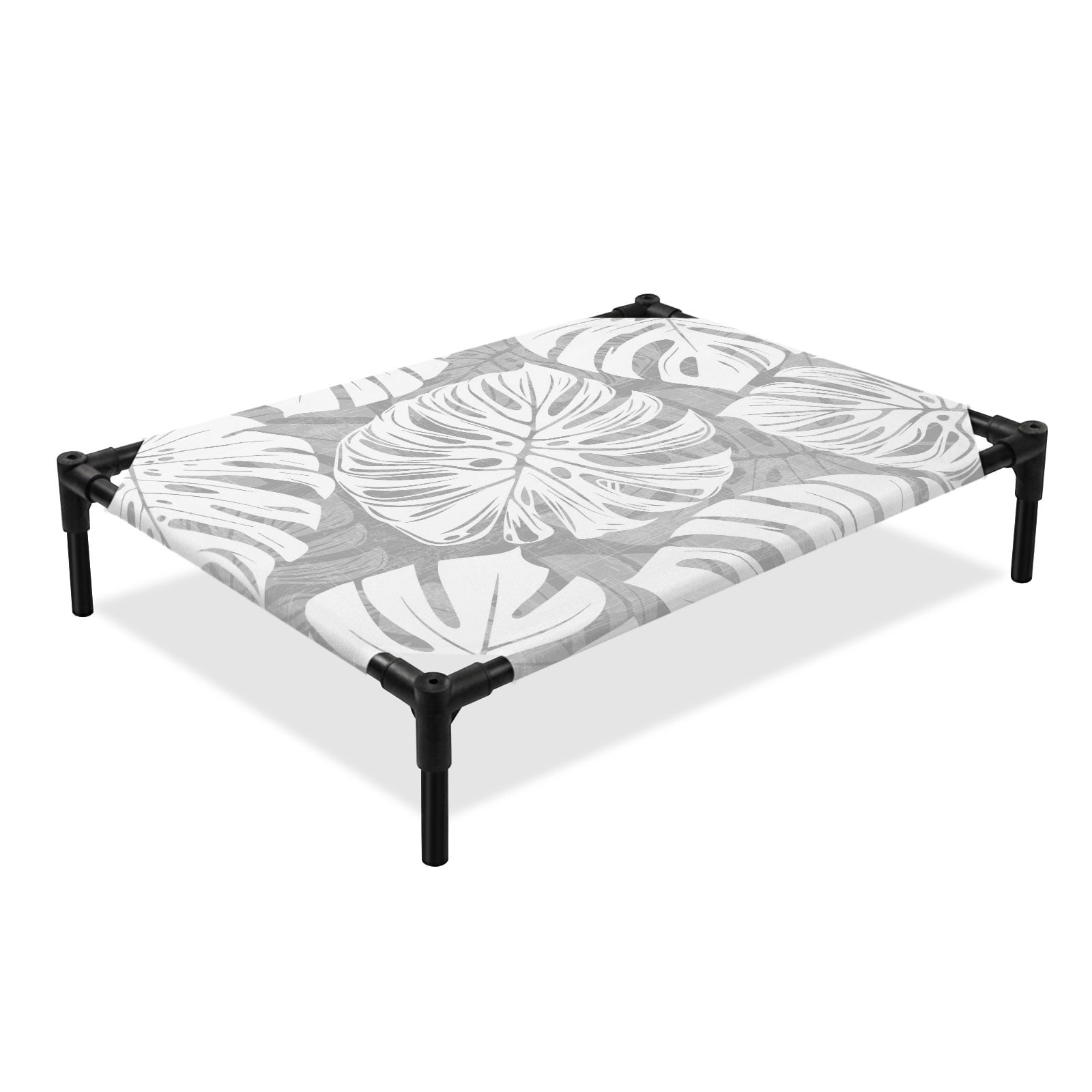 Grey Leaf Elevated Dog Bed Tropical Country Watercolor Jungle Botanical Leaves Cooling Breathable Outdoor Raised Dog Cot Bed with Metal Frame Non-Slip Feet for Large Dog 28x22in