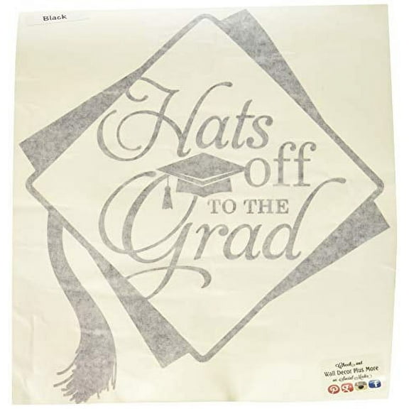 Hats Off to the Grad with Cap & Tassel Vinyl Wall Art Decal, 12x12-Inch, Black